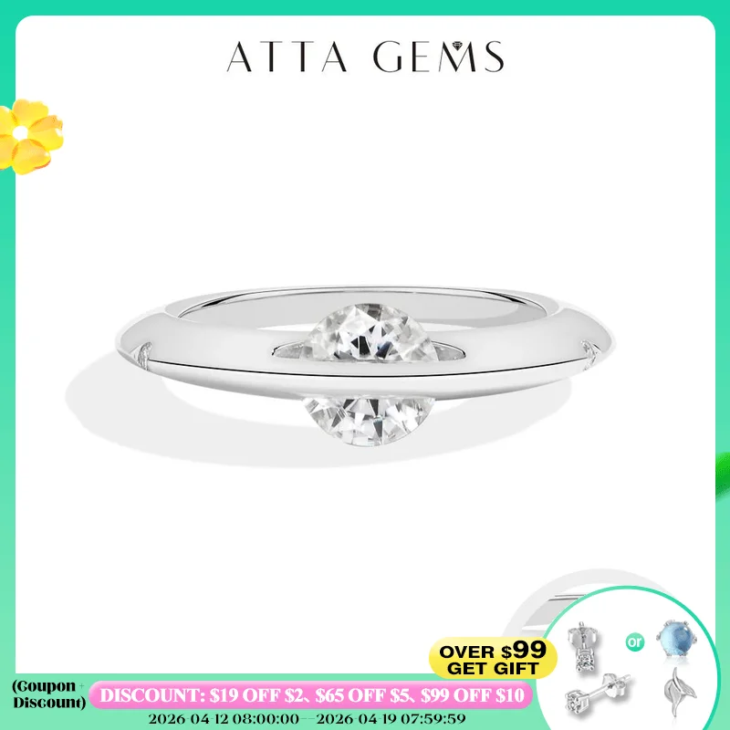 

ATTAGEMS 360° Rotatable Moissanite Ring for Women Round Cut 1.0 CT D VVS1 s925 Silver Band Anxiety Rings Engagement Fine Jewelry