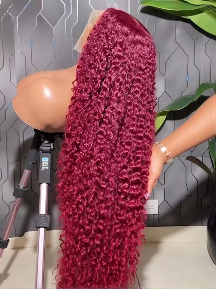

Парик из натуральных волос 99J Burgundy, 13x6 HD Lace Frontal, 30 дюймов, красный, бразильские глубокие волны, кудрявый, 13x4 Water Wave Frontal Wig