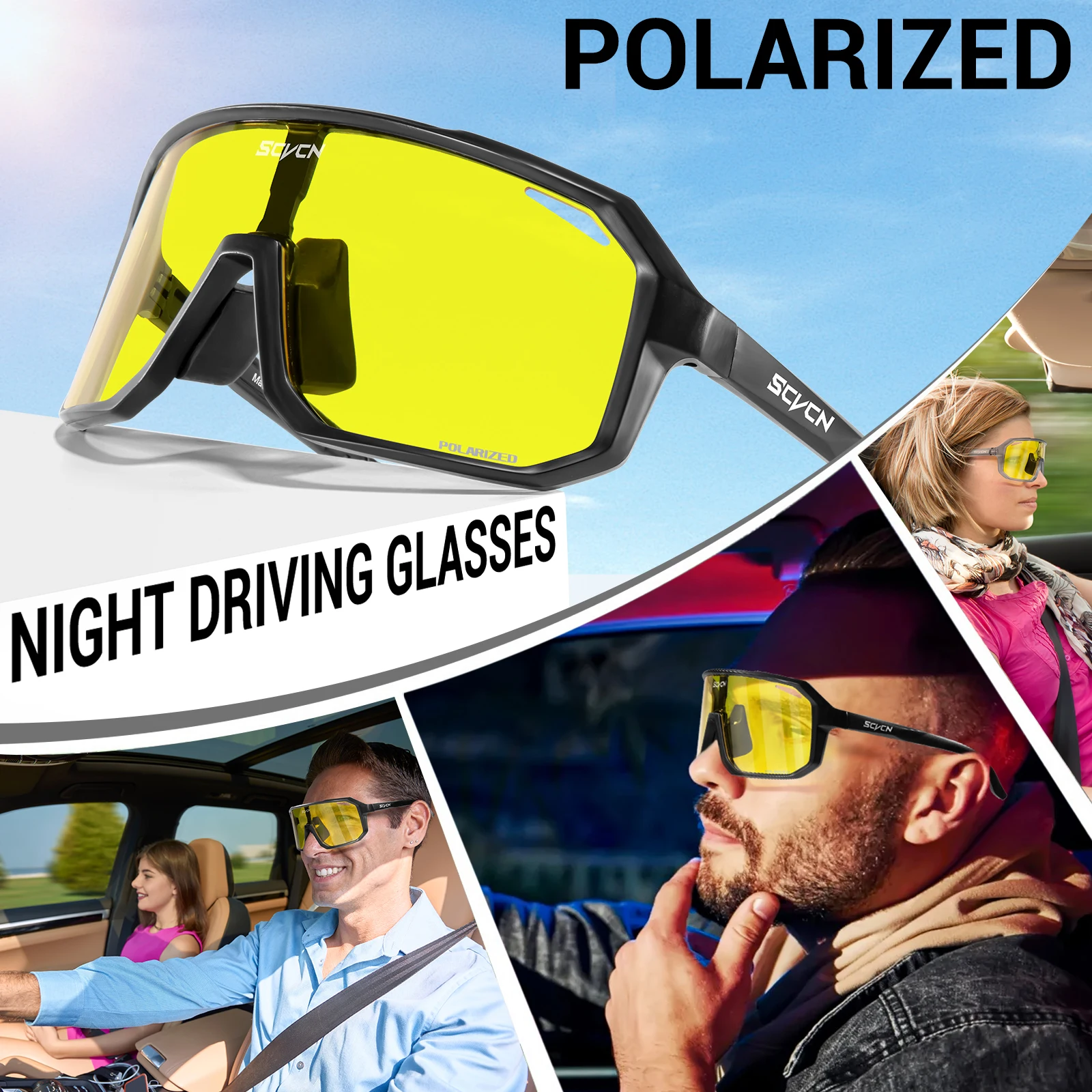 SCVCN Polarized Night Driving Fishing Glasses Bike Cycling Sunglasses MTB Outdoor Sports Eyewear Bicycle Riding Golf equipment