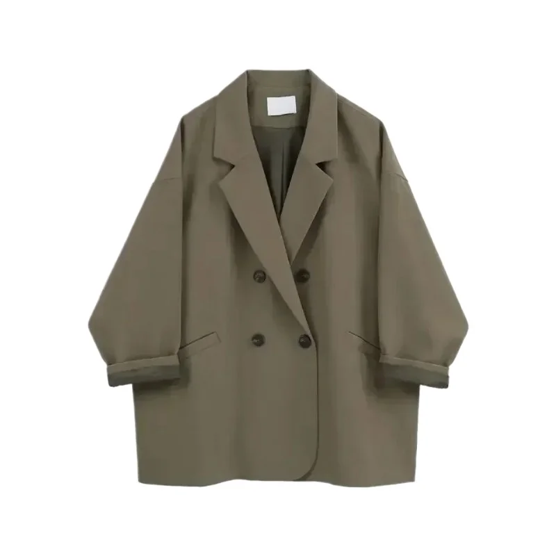 

Женский пиджак, весенне-осенний модный уличный одяг, однотонный женский винтажный пиджак, пальто с лацканами, женская повседневная свободная верхняя одежда