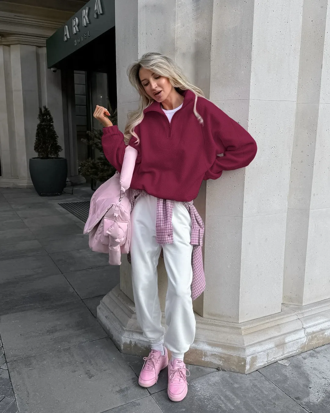 Loose Fit Pullover Hoodie Mid Long Length Commuter Style with Regular Sleeve Long Sleeve Notched Lapel Zipper Women Sweatshirt