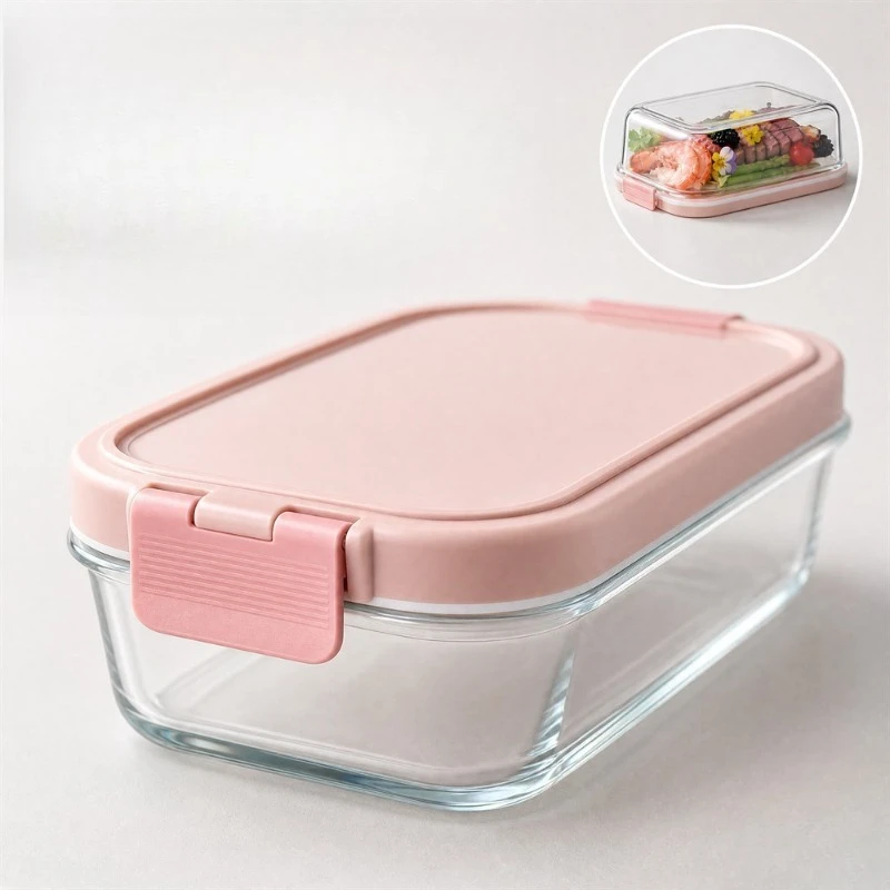 Compartment Glass Meal Prep Box Microwave Safe Sealed Leak Proof Bento Box With Cutlery Storage For Office Use