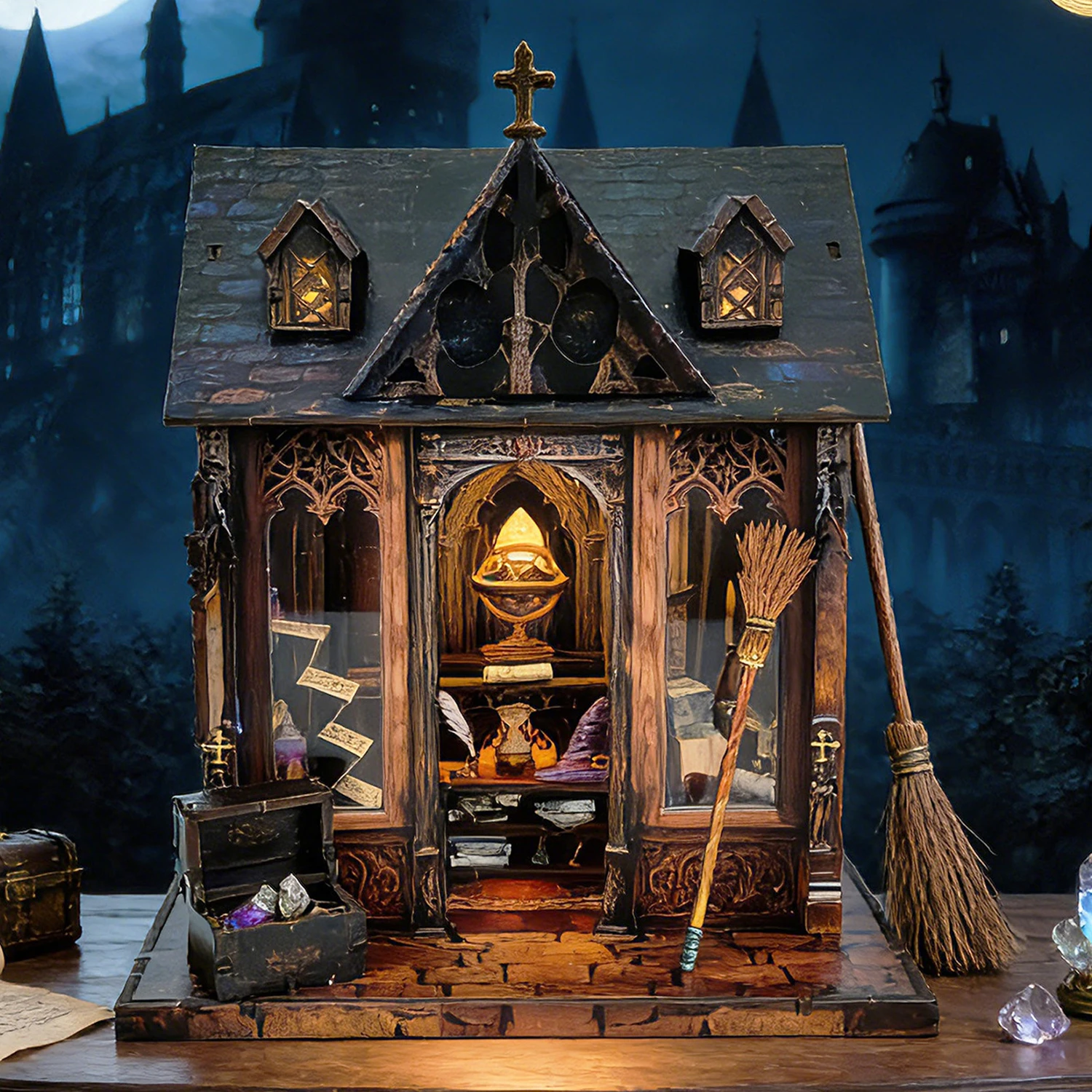 

NEW DIY Wooden Magic Cabin Casa Miniature Model Kits With Furniture LED Lights Dollhouse for Friends Birthday Gifts