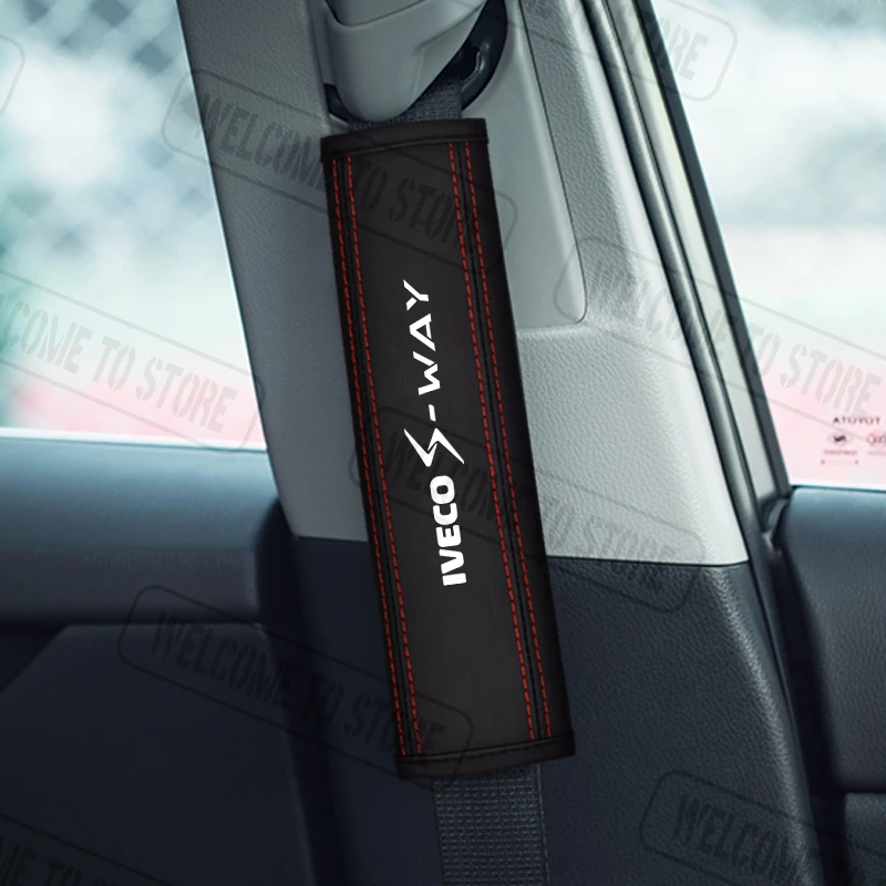 2 قطعة ل IVECO S-WAY T-WAY X-WAY شعار Stralis Trakker Tector الجلود سيارة حزام الأمان غطاء الكتف منصات الديكور الداخلي