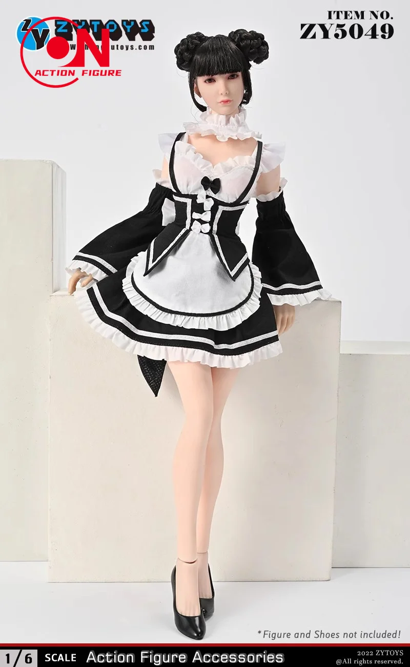 ZYTOYS ZY5049 1/6 Female Maid Outfit Maid Dress Armband Bow Tie Set Clothes Model Fit 12-inch Soldier Action Figure Body