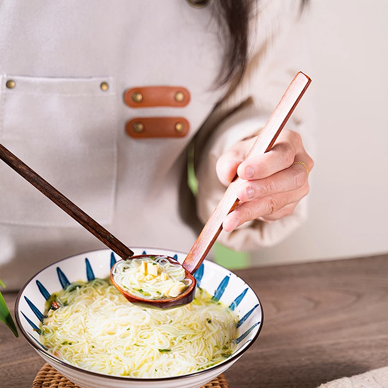 Wooden Spoon Kitchen Ladles Soup Spoon Japanese Wood Serving Spoons Big Ramen Spoon Soup Noodle Hop Pot Strainer Tableware