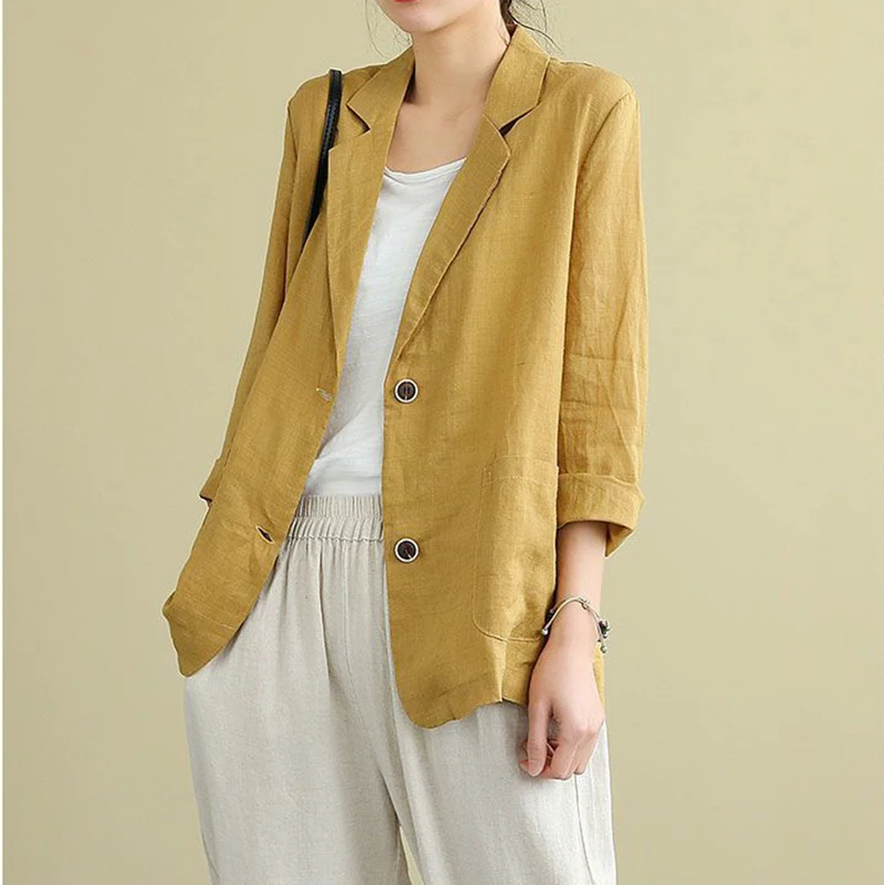 Women Summer Blazer Thin Stylish Long Sleeve Lapel Neck Blazer Vintage Solid Down Outwear Casual Suits Coats