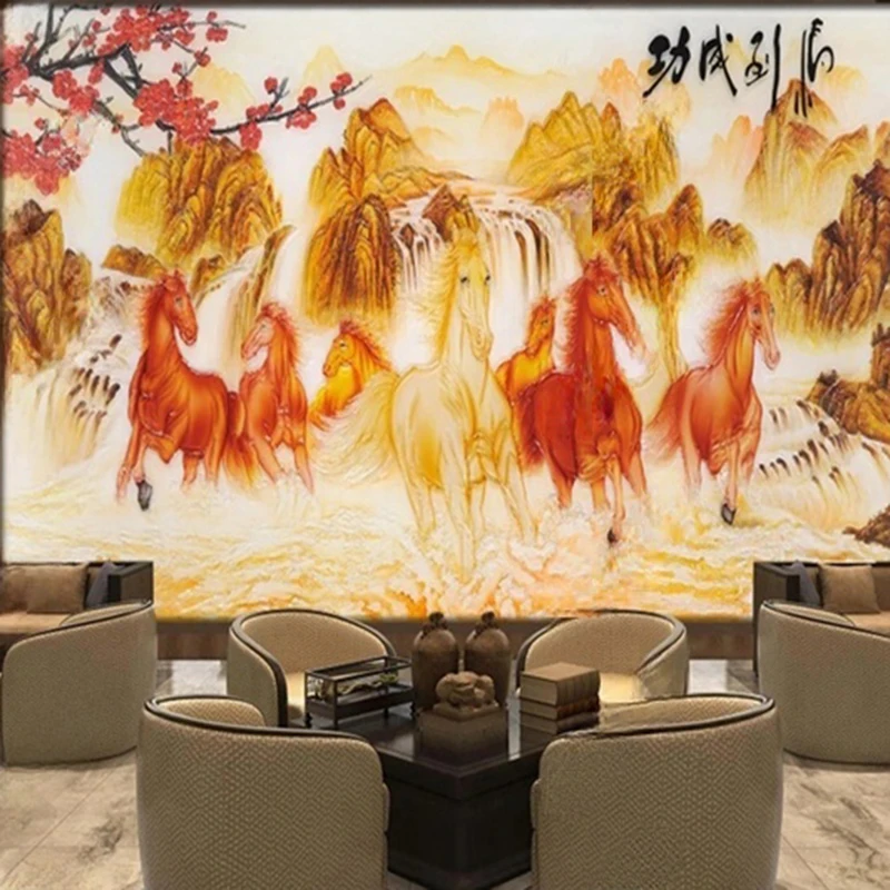 Chinese Style Custom Animal Horse Pattern Mural Wallpaper Art Wall Painting for Living Room Office Hotel Decor Background