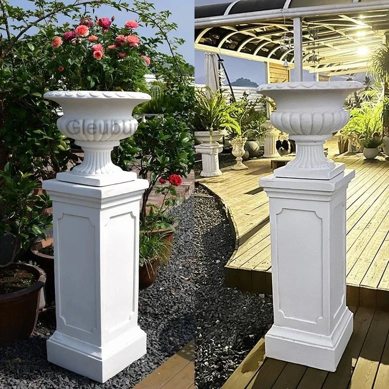 European Roman High-Foot Planter for Villa, Ornate Pedestal Urn for Greeting Pathway, Classic Decorative Pot for Entryway Garden