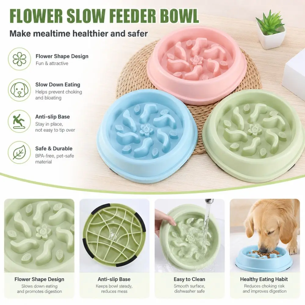 Practical Anti-Tip Slow Feeder Bowl Easy Clean BPA-Free Slow Eating Bowl Prevent Choking Sturdy Dog Feeding Dish Pet Supplies