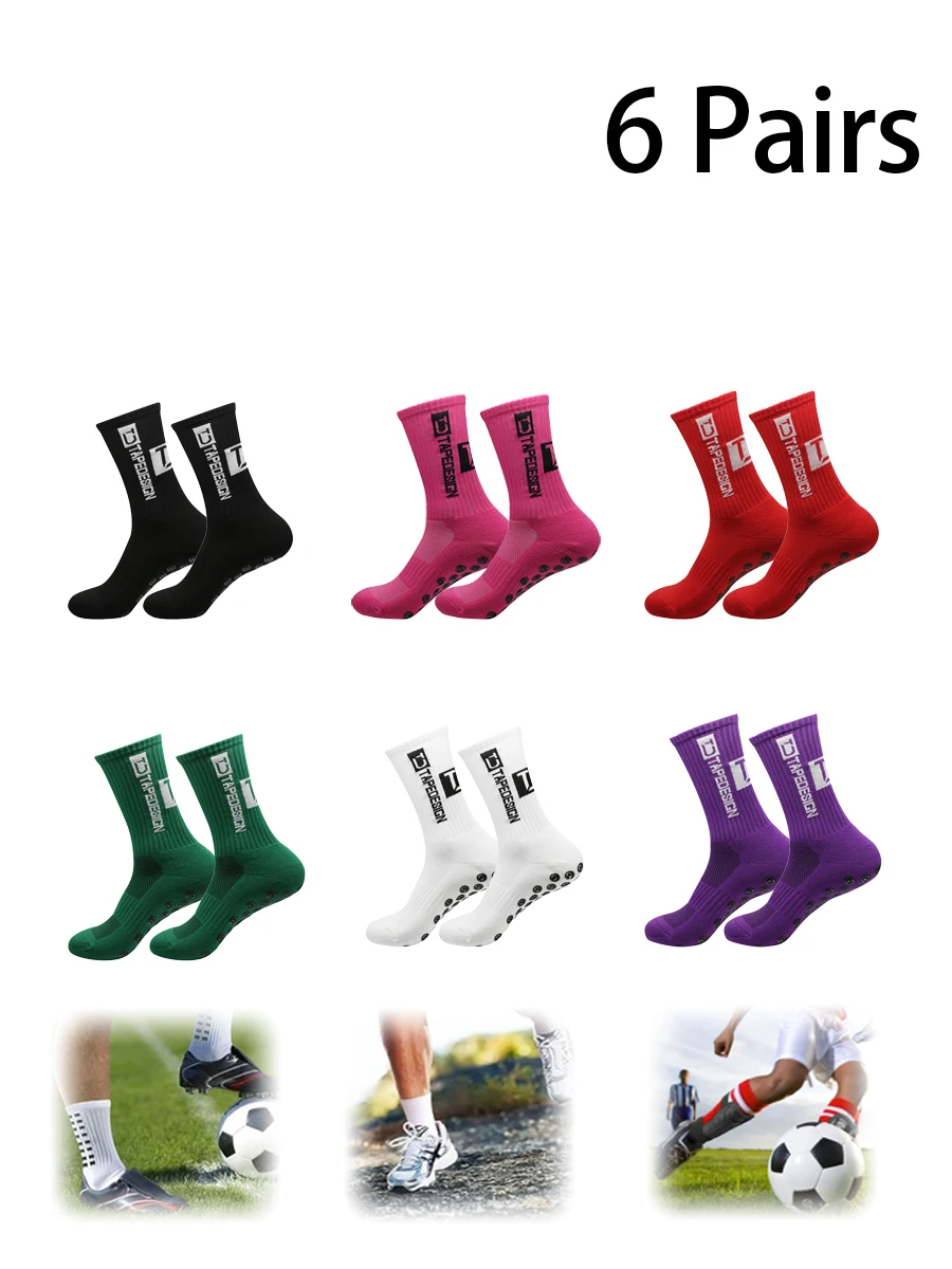 

6 пар новых нескользящих футбольных носков, баскетбольные носки, удобные прочные носки средней длины с клеем, носки для фитнеса