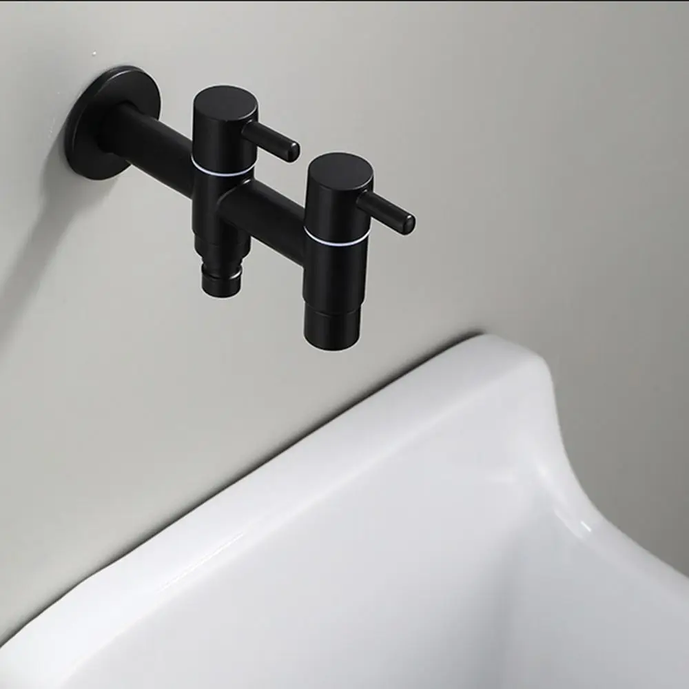 

304 Stainless Steel Washing Machine Faucet Anti Splash Wall Mounted Mop Washing Tap 1in 2out Matte Black Bathroom Sink Bibcock