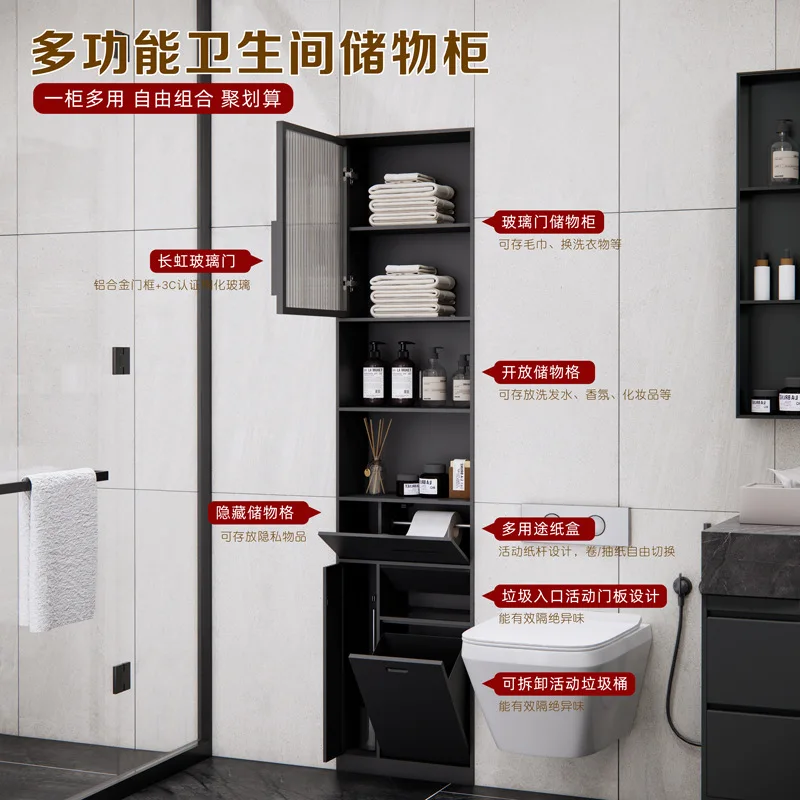 

Niche Embedded Toilet Blocking Door Design Customized Hidden Trash Can Wall Cabinet Stainless Steel Bathroom Side Cabinet