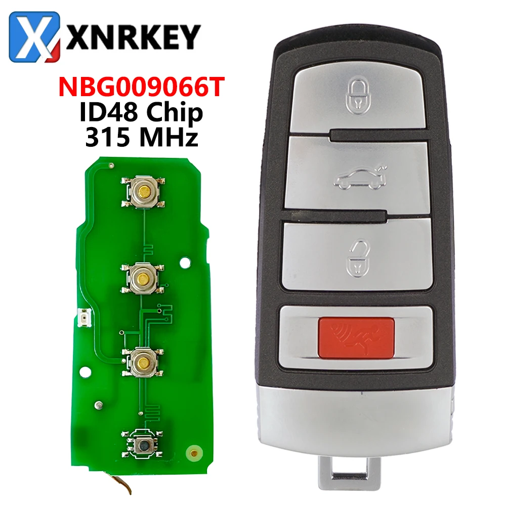 

XNRKEY 3+1 Button Not Smart Remote Key ID48 Chip 315Mhz FCC NBG009066T for VW Passat 2006-2013 CC 2009-2015 Car Key