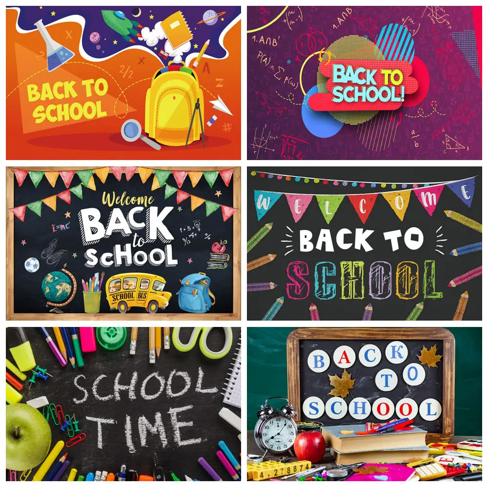 

Welcome Back To School Backdrop For Photography Black Blackboard Pencil Classroom Children Student Background Decor Photo Studio