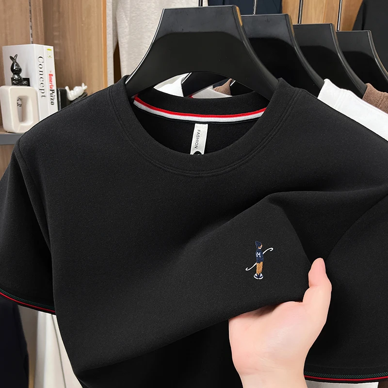 رجل فاخر تي شيرت تي شيرت الصدر التطريز الكورية نمط الصيف جديد الشباب حيوية الترفيه موضة ملابس رجالية قصيرة الأكمام #4