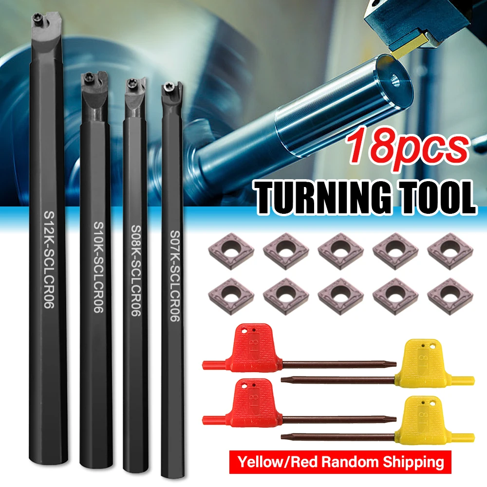 4 Set of 7/8/10/12mm SCLCR Lathe Boring Bar Turning Tool Holder & 10Pcs CCMT 0602 Inserts Blades Machine Turning Tool Holder Set