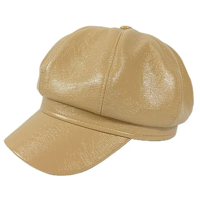 R1WE الكورية النساء الخريف خمر فو براءات الاختراع والجلود اللبلاب قبعة بيريه لامعة بلون 8 لوحات الرسام الترفيه مثمنة أجرة أجرة #3