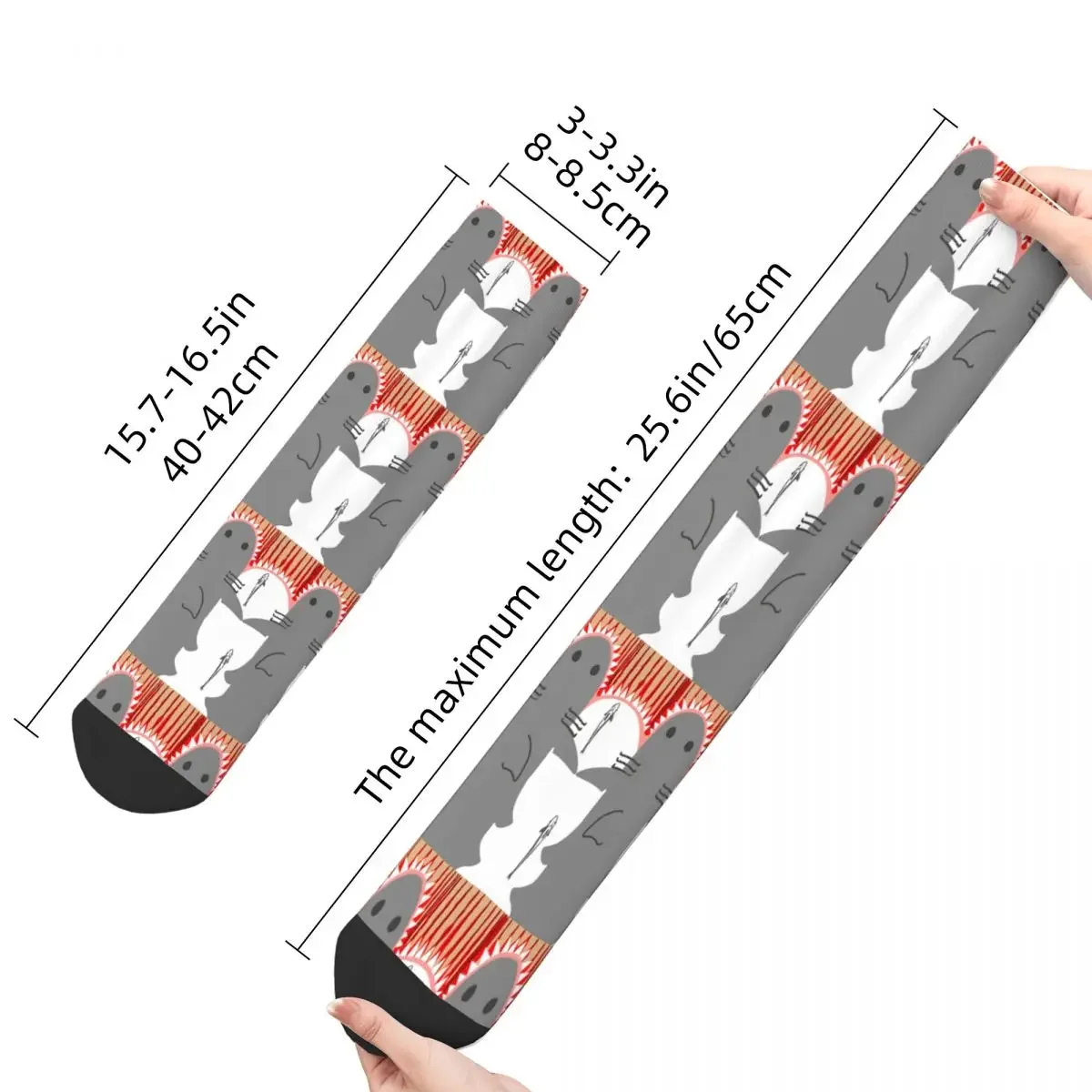 Funny Men's Socks Shark Attack Retro Horror Movies Street Style Seamless Crew Sock Gift Pattern Printed