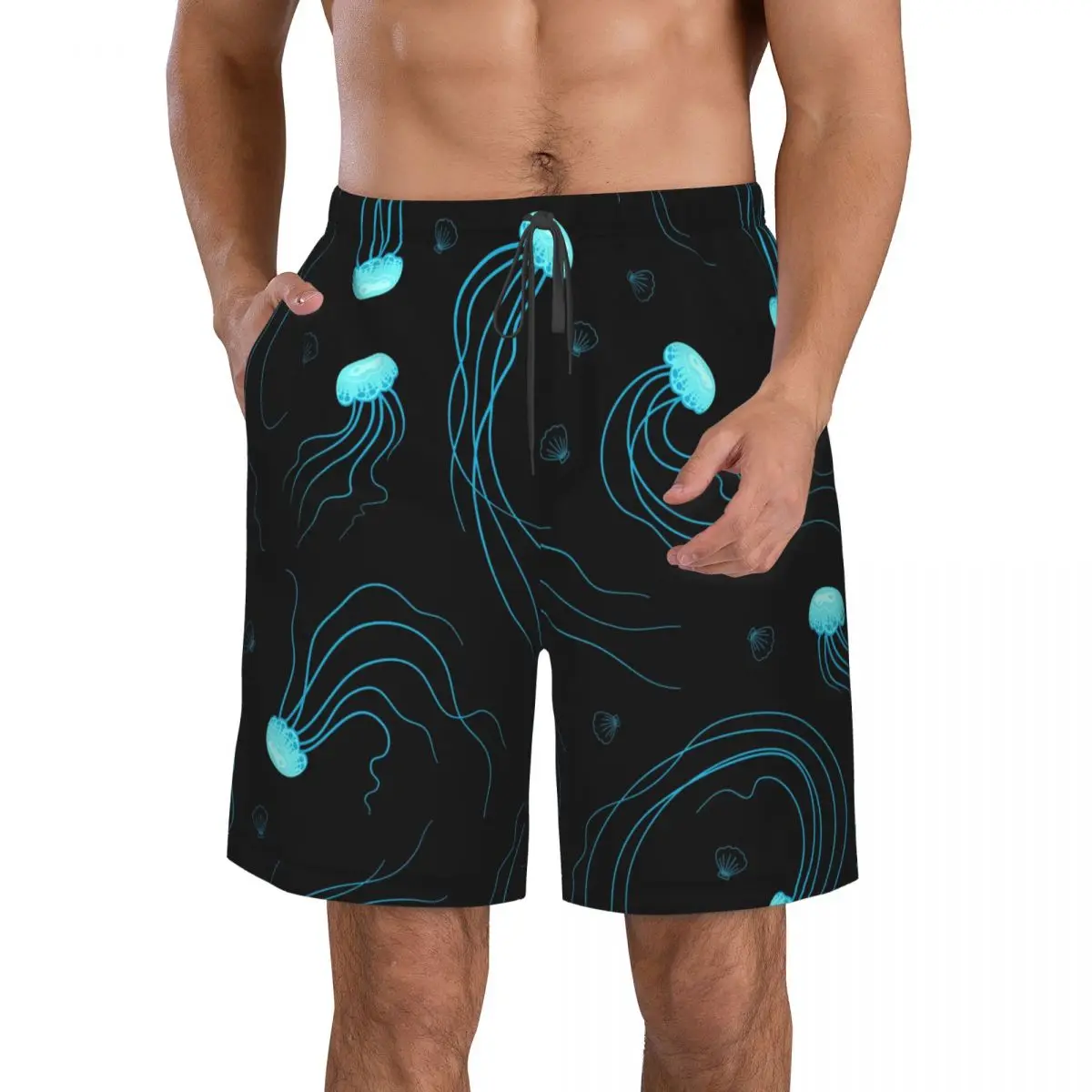 Summer Men's Swimwear Shorts Blue Jellyfish And Seashells Beachwear Swim Trunks Men Swimsuit