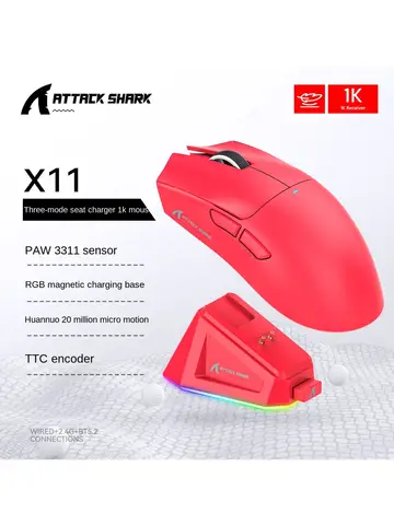 Attack Shark X11 Wireless Bluetooth Triple Mode Mouse Touch Screen Magnetic Charging Dock Ultra Light Macro Gaming Mouse