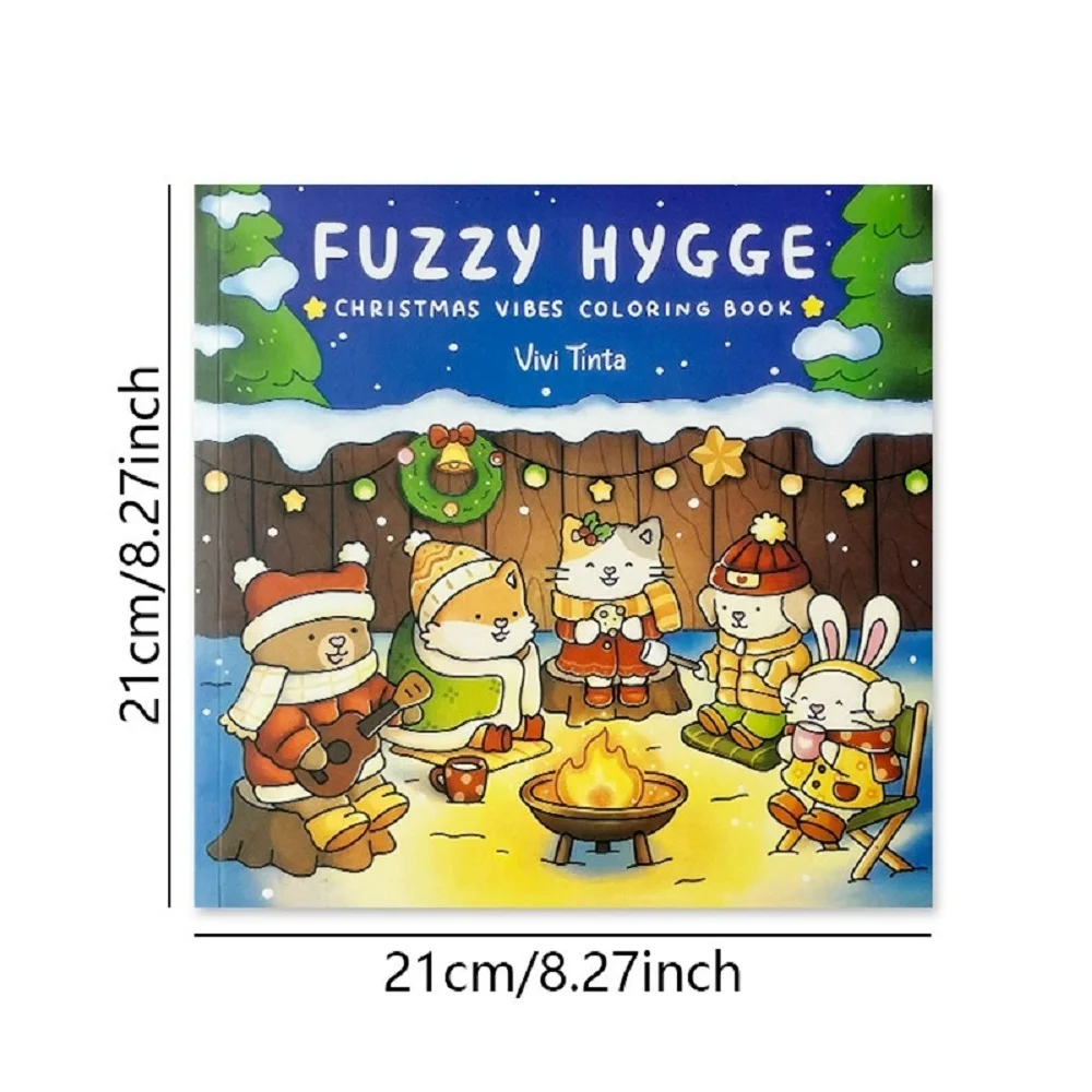 สมุดระบายสีคริสต์มาสสําหรับผู้ใหญ่วัยรุ่น - Hygge ฉากฤดูหนาวสัตว์น่ารักของขวัญศิลปะบําบัด