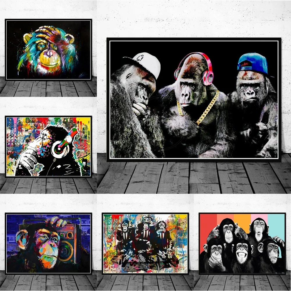 Watercolour Thinking Monkey Wall Art Canvas Print Abstract Animal Poster Painting No Frame Home Decor Picture for Room Cuadro