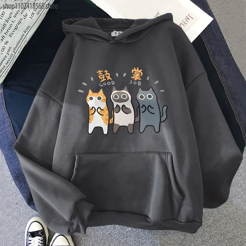 Applause Three Cats Orange Hoodies Cartoon Graphic Personality Sweatshirts with Hooded Men Women Clothing Fashion Tops Y2k Hoody