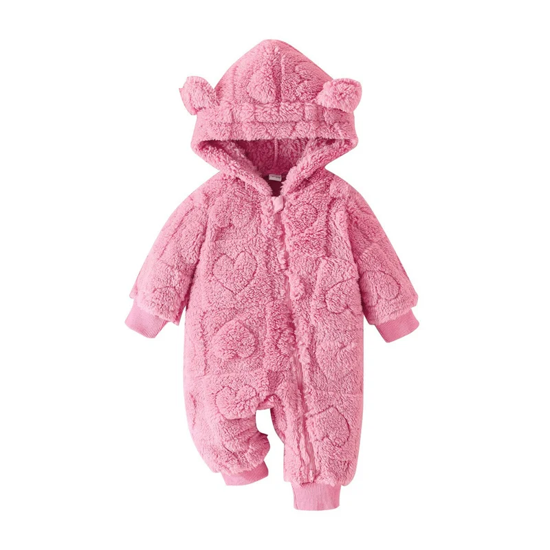 

Newborn Romper Plush Cute Heart-Shaped Rompers Boys Baby Winter Warm Hooded Infant Girls Overall Christmas Jumpsuit Clothing New