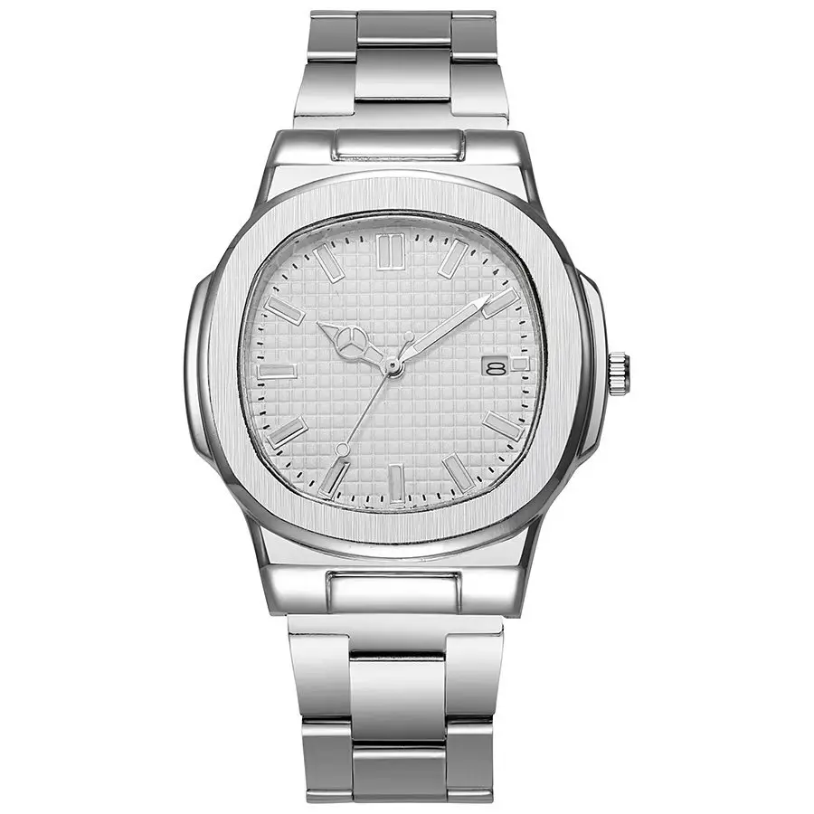 Orologio sportivo quadrato da uomo Orologio da polso al quarzo in acciaio inossidabile con data e calendario Orologio casual da lavoro
