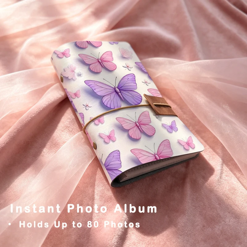 Gentle Watercolor Pastel Pink & Purple Butterfly Print Instant Photo Album Romantic Sweet Gift for Girls & Butterfly Art Lovers