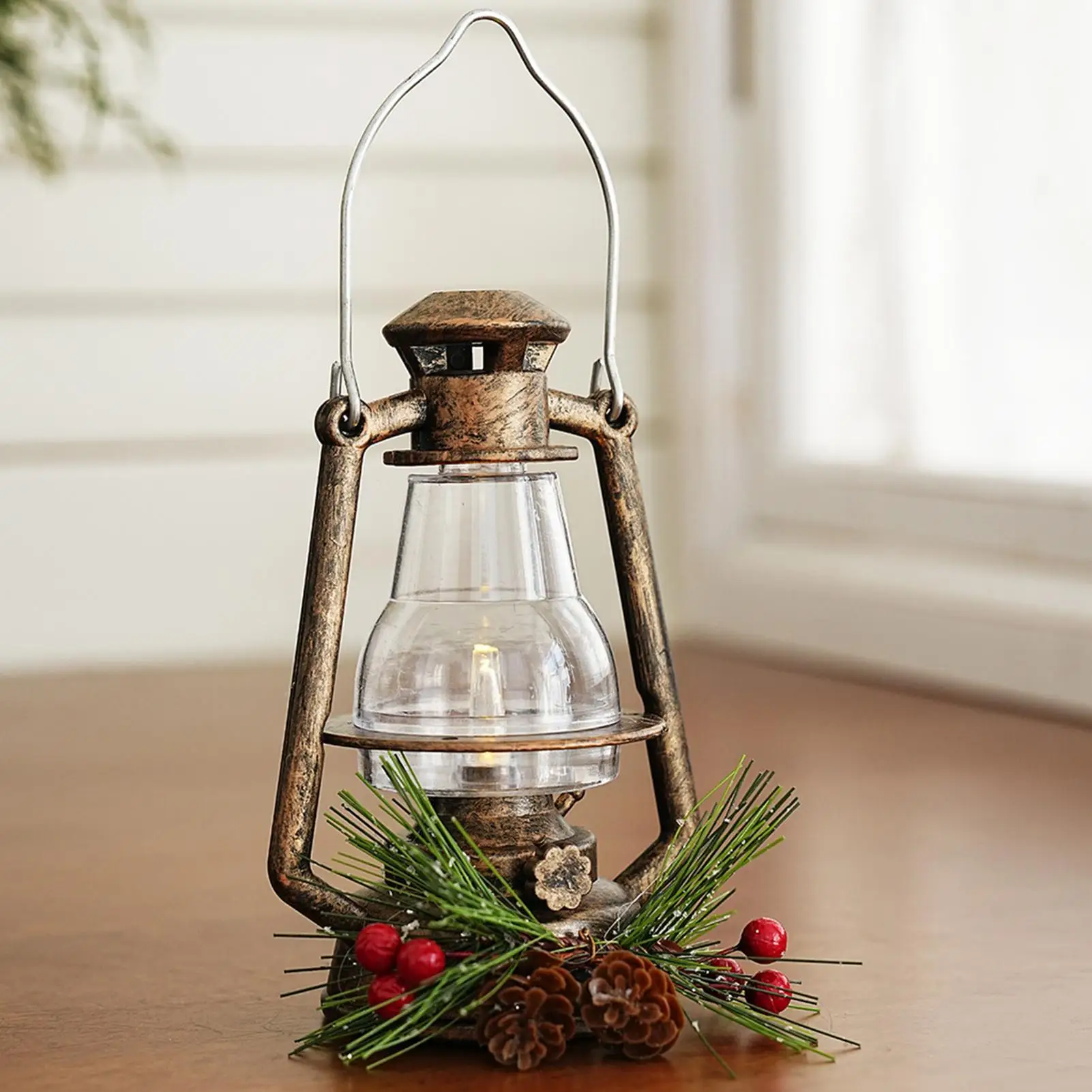 Christmas LED Lanterns Vintage Decorative Hangable Holiday Table Centerpiece Christmas Lantern LED Candle Glow For Coffee Table