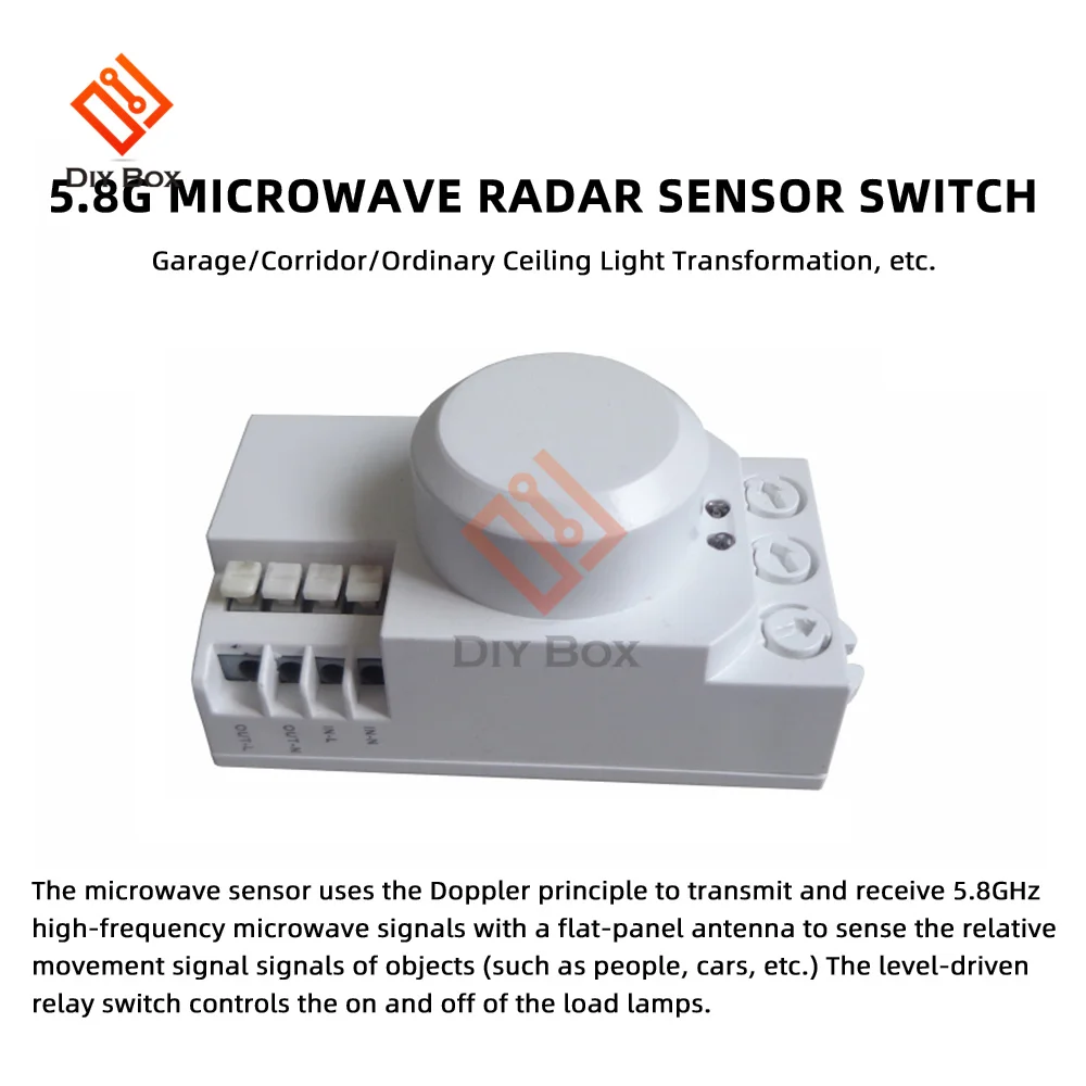 5.8GHz Microwave Radar Sensor Switch DIP Switch/ Knob Switch To Adjust AC85-250V PIR Motion Sensor