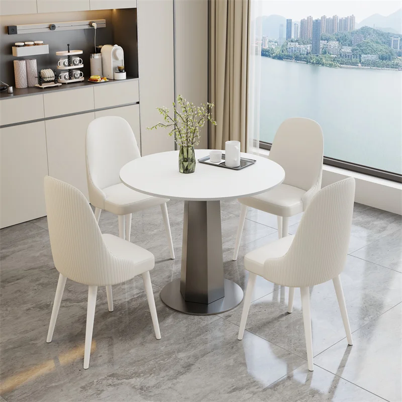 table Plate round stainless steel dining table and chair combination small apartment home modern simple table
