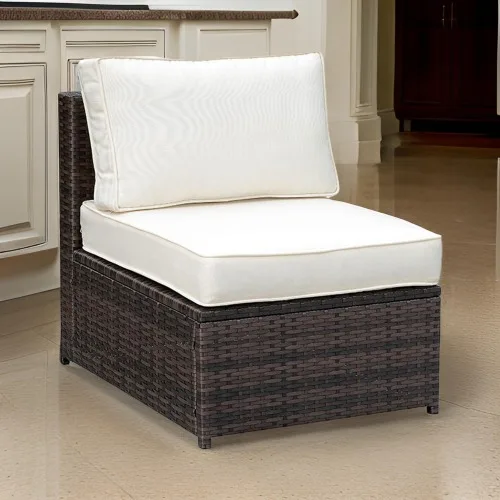 !@Corduroy Frame Tufted Patio Side Chair with Cushioned Seating Ivory & Espresso Brown Memory Foam for Apartment & Hotel Use