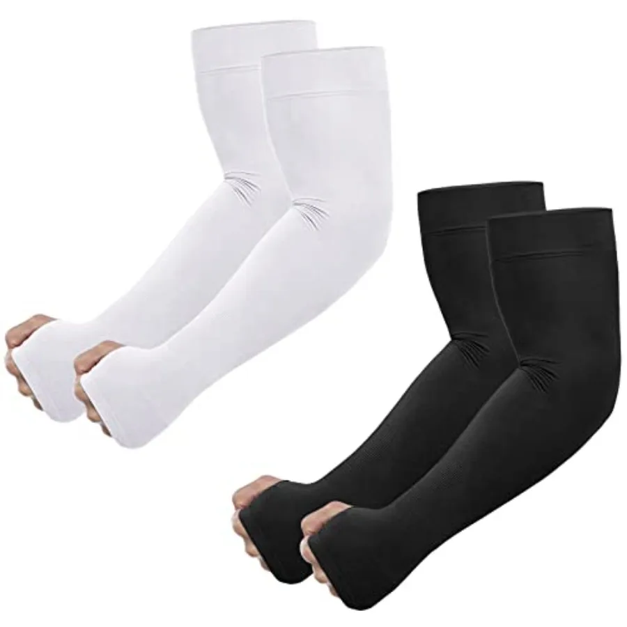 Newbyinn UV Sun Protection Arm Sleeves with Thumb Hole for Men Women Youth, Cooling Sleeve to Cover Tattoo, Mid-Compression
