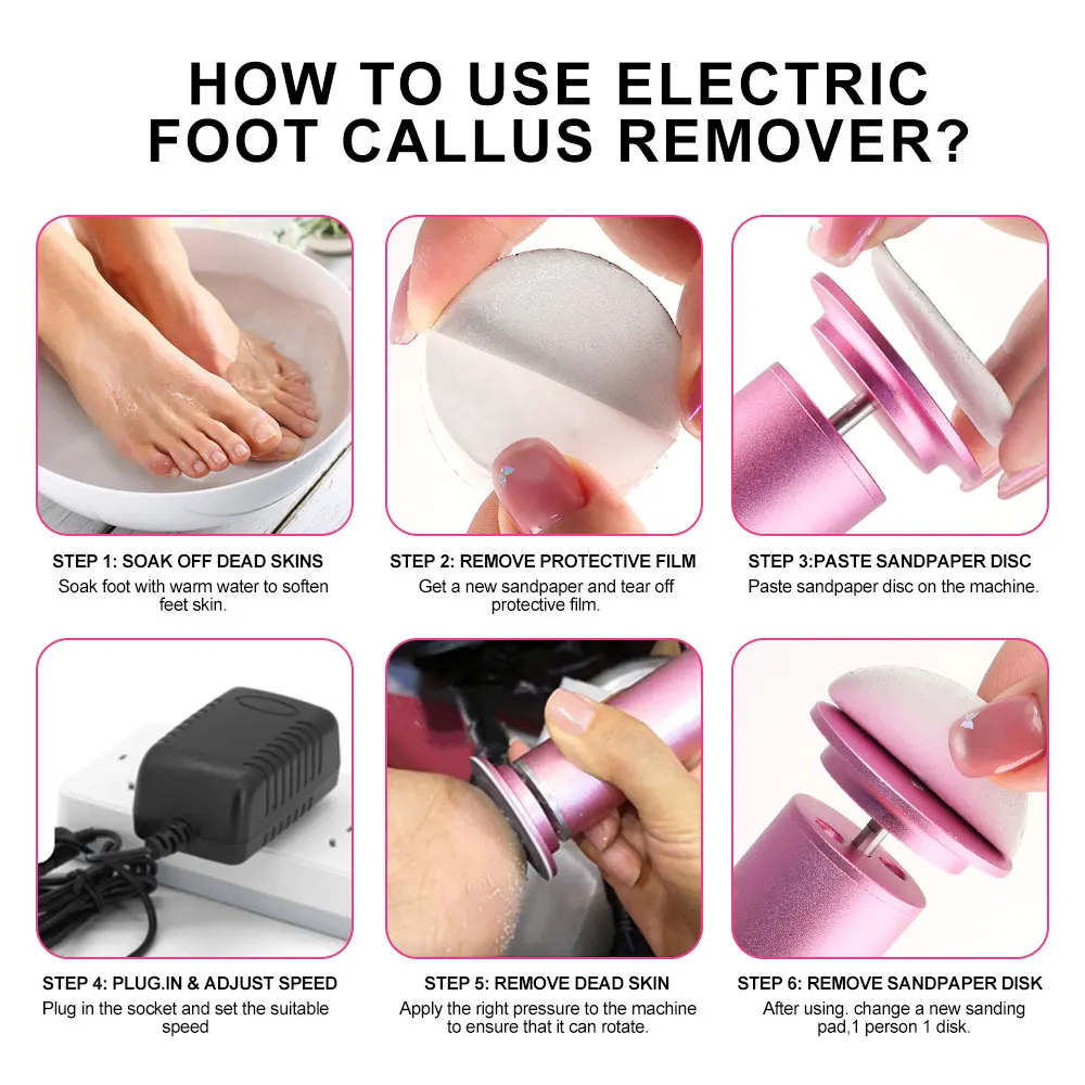 Electric Foot Callus Remover With 60pcs Replacement Sandpaper File for Manicure Foot Care Heels Dead Skin Pedicure Grinder Tools
