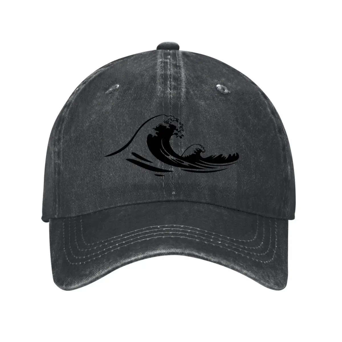 Black Ocean Wave Splash Graphic Design New Vintage Washed Cotton Baseball Cap Sun Hats