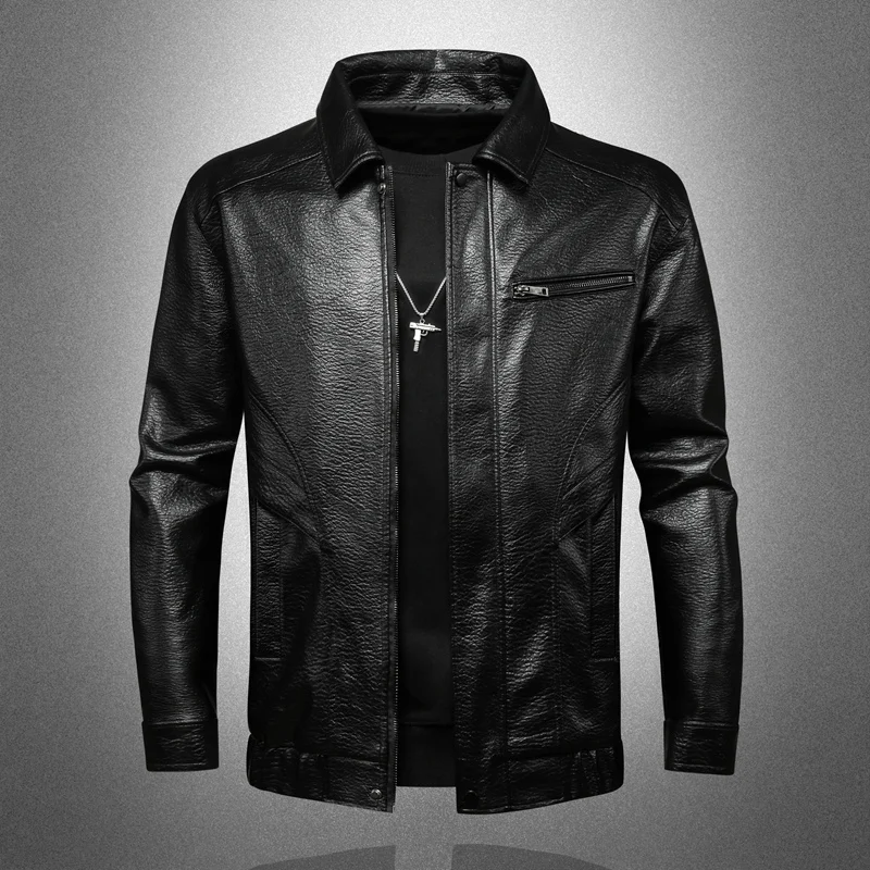

Men's Autumn Winter Vintage Leather Jacket Male Motorcycle Lapel Waterproof Leather Jacket Top Men Zipper Casual Leather Jacket