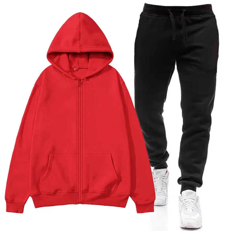 2025 autumn and winter men's new warm sports suit, women's warm zipper hooded sweatshirt+pants two-piece set, running casual spo