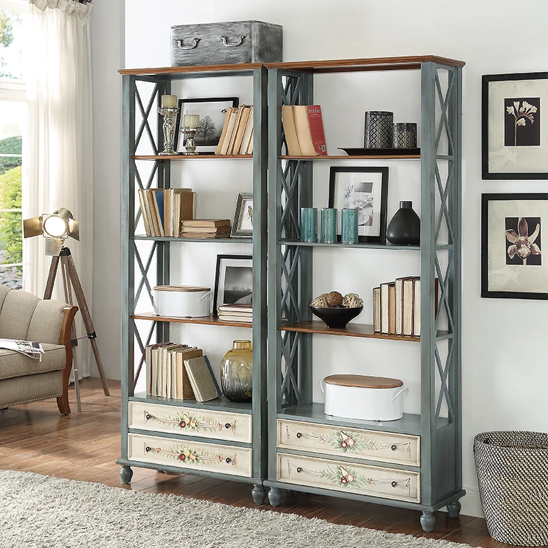 رف كتب من الخشب الصلب المطلي باللون الأمريكي، خزانة عرض تخزين قائمة على الأرض، خزانة دراسة متعددة الطبقات
