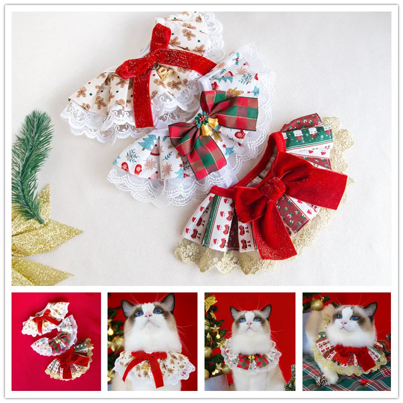 Pet Christmas Day Dress Up Scarf Decoration Supplies Szalik dla psa Szalik dla kota Szalik wodny Krawat w kształcie kokardki
