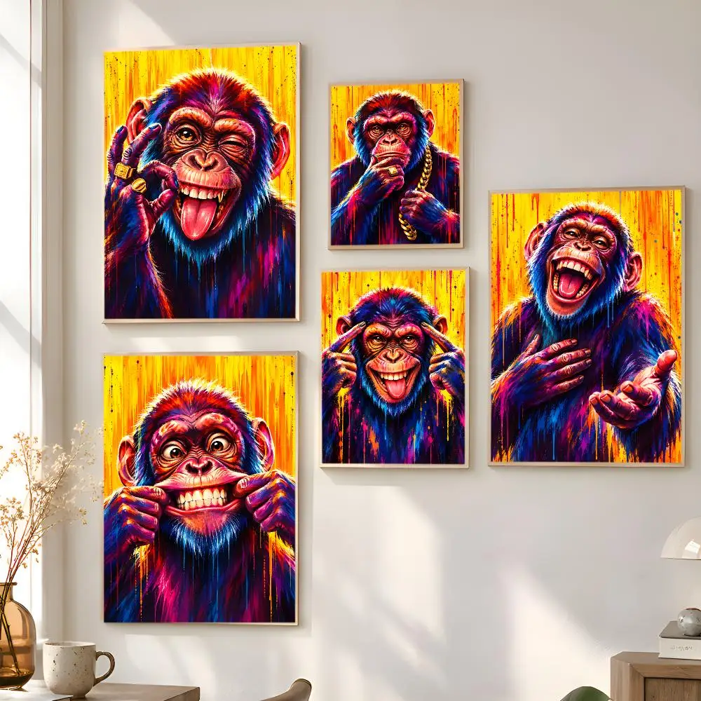 Neon Chimpanzee Poster Matte Self Adhesive Wall Art Home Decor Bedroom Living Room
