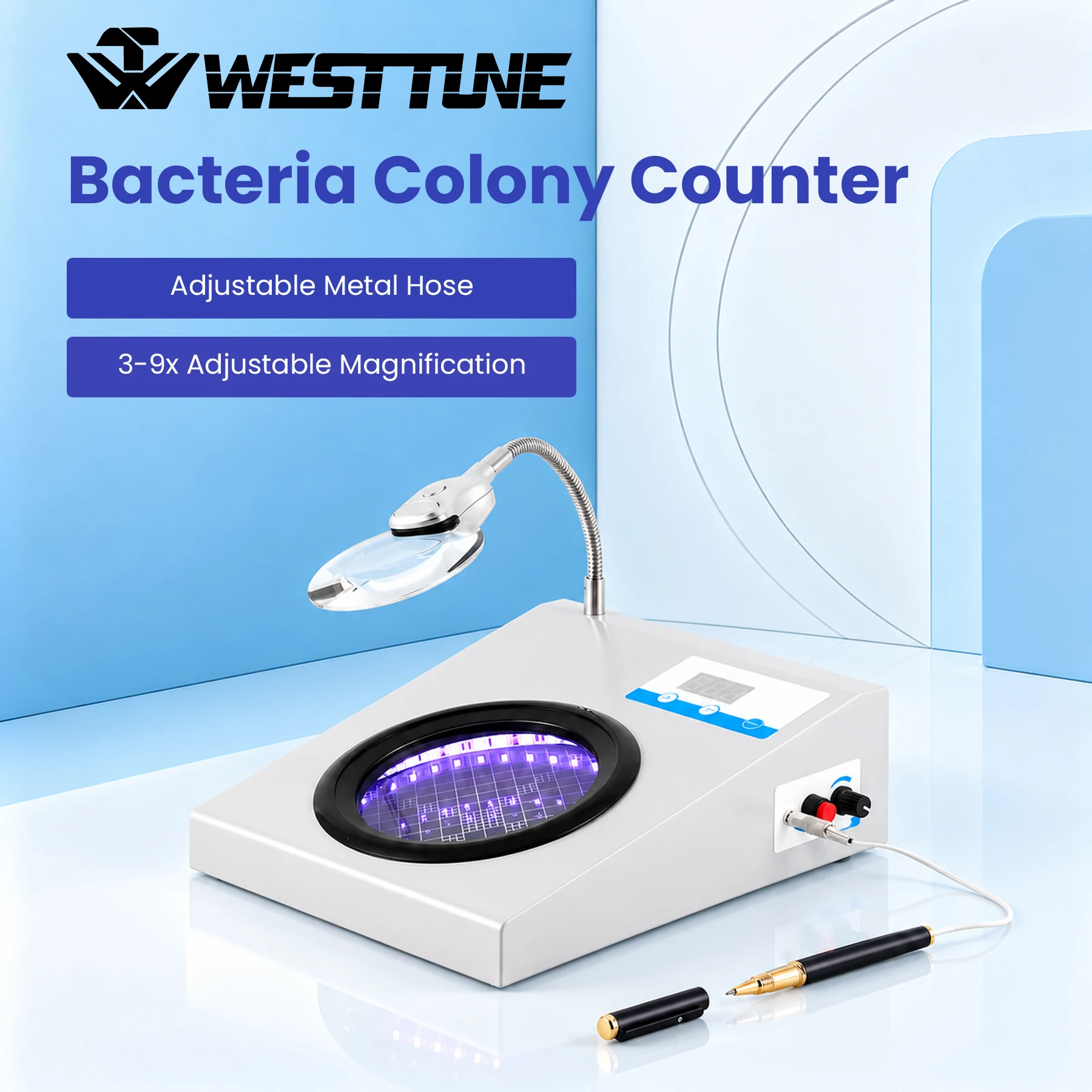 Westtune Microbial Bacterial Colony Counter 3/9 Times Bacterial Tester Counting Machine  Instrument Microbiology Tester 110-220V