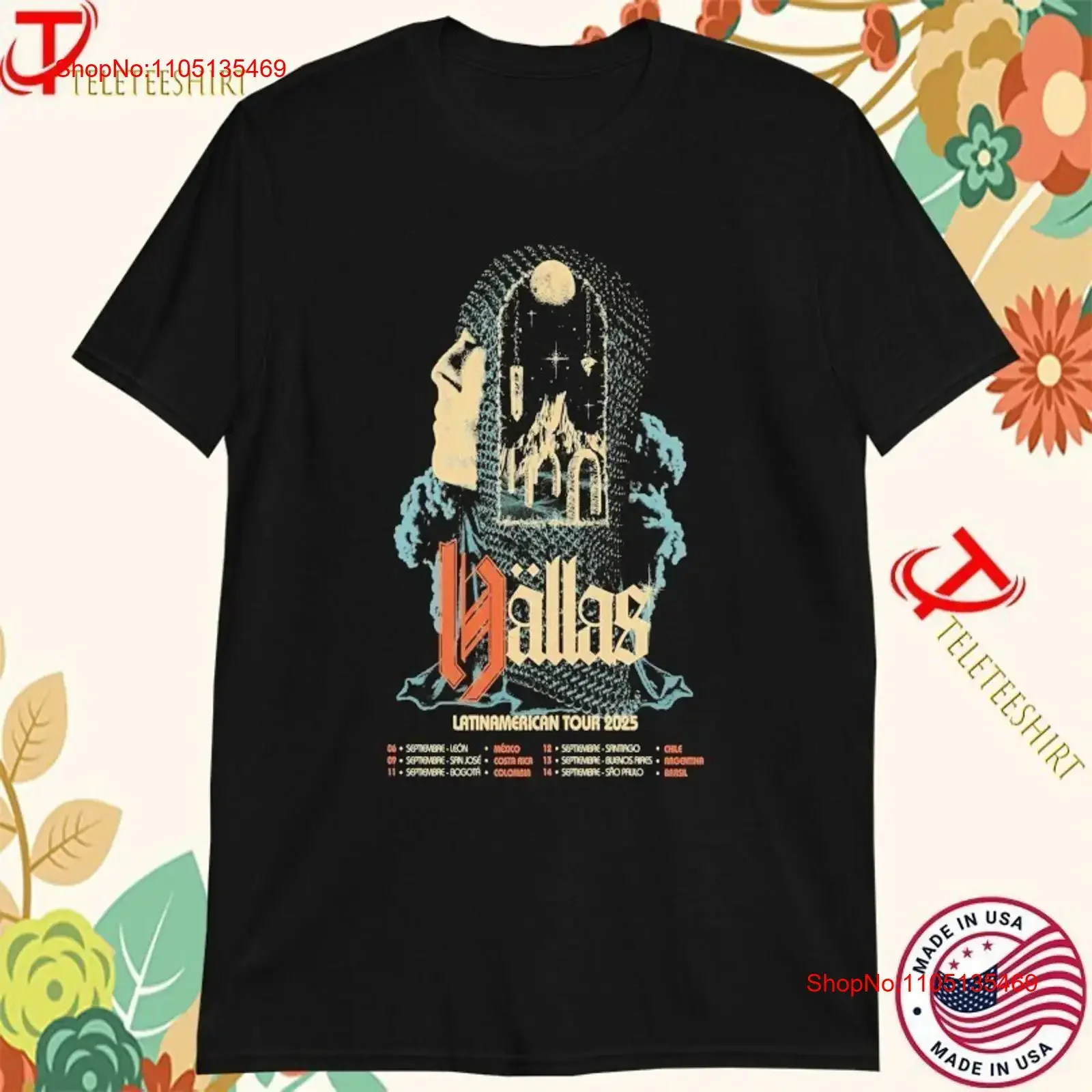 Hallas جولة أمريكا اللاتينية 2025 تي شيرت قميص عتيق مغسول ملابس الشارع الشهير جرافيك أوم أنيق ناعم قليلاً #1