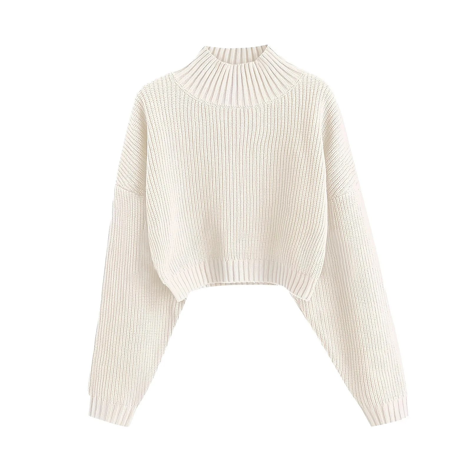 Fashion Turtleneck Warm Knitted Tops Womens Drop Shoulder Choker Long Sleeve Sweater Solid Casual Pullover Jumper Top for Women