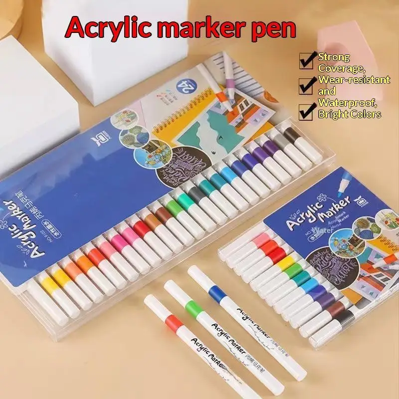 24 Colors Acrylic Paint Markers Waterproof Vibrant Colors For Art Creation DIY Crafts Drawing School Projects
