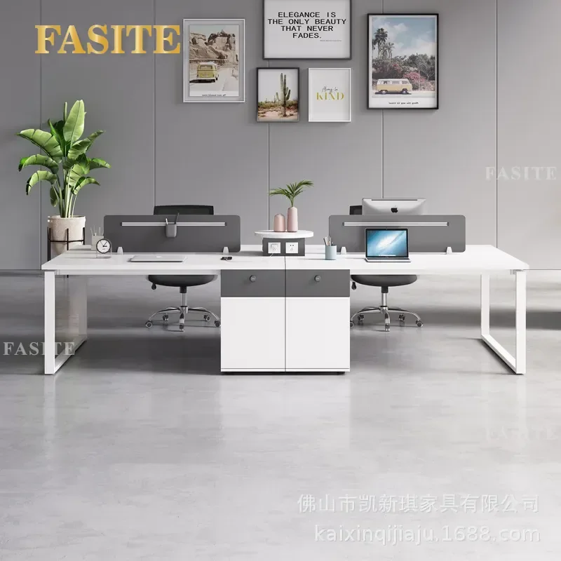 For 4 Person Office Workstation Staff Desk Single Seat Card Space Light Luxury White Partition Screen Financial Furniture