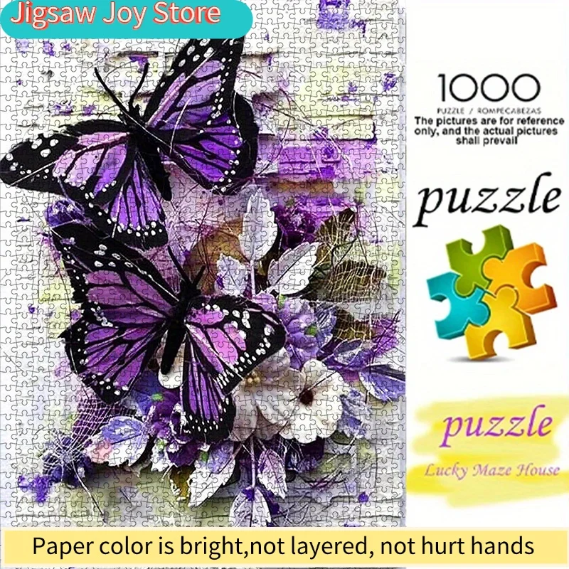 

1000pcs DIY Paper Puzzle, Purple Butterfly Flower, Puzzle, DIY Puzzle, Butterfly Puzzle, High Quality White Card Material, Sui