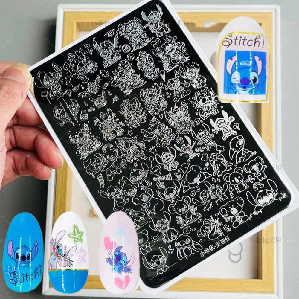 1pc Stitch Angelo Adesivi Piastra per timbri per unghie Cartoon Anime Personaggi Nail Art Stencil Lilo e Stitch Accessori per timbri per unghie *
